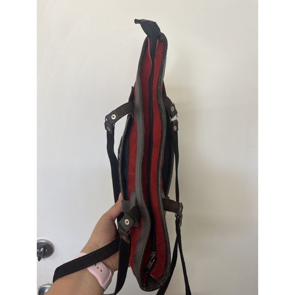 Boho Country Leather And Suede Shoulder Bag Red Brown Purse with Tapestry insert - Picture 10 of 13